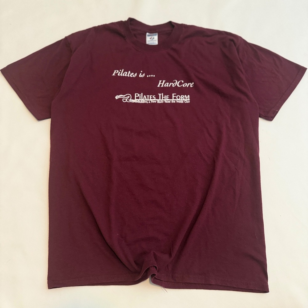 Jerzees T-Shirt Men Large Maroon Pilates The Form HardCore Graphic Tee Y2K 00s
